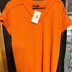 HEIMISH USA Orange Ribbed Top